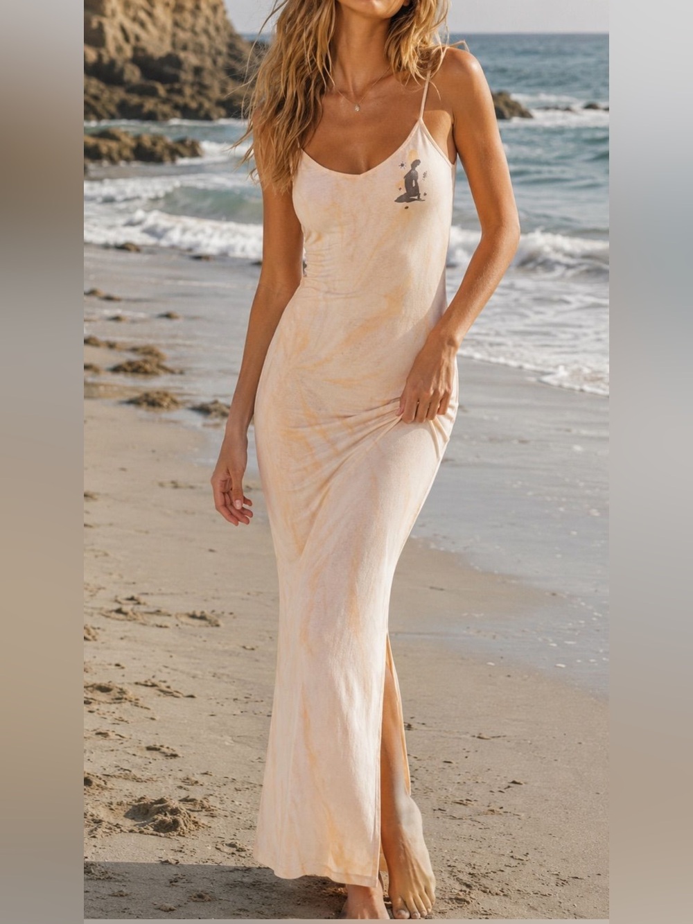 Free People x Daydreamer Noelle Peach Tie-Dye Midi Slip Dress size L